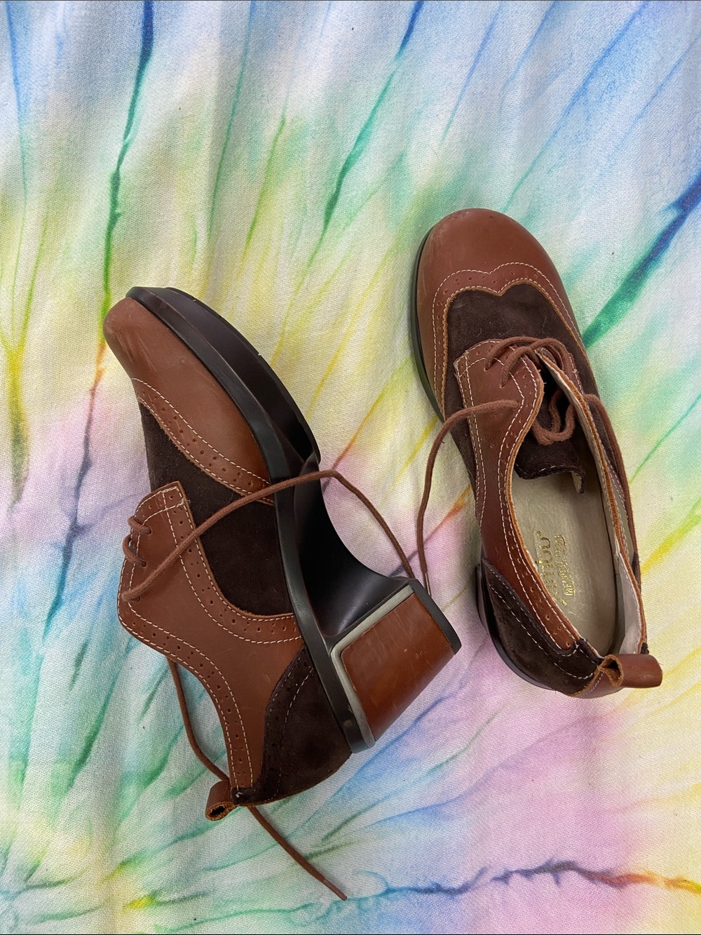 Jambu Brown Two-Tone Lace-Up Block Heel Oxfords